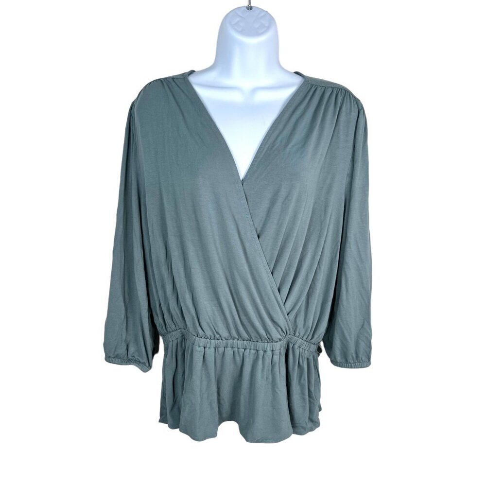 Lauren Ralph Lauren‎ faux wrap peplum blouse sage green sz L